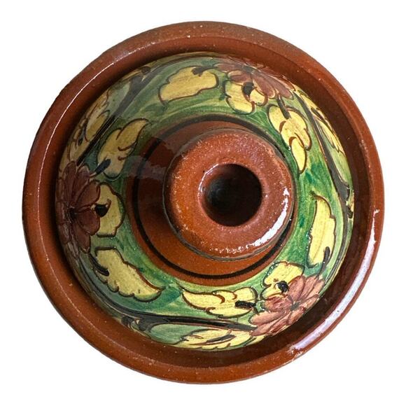Moroccan Glazed Clay Flowers and Leaves Tagine Tanjin Baking Casserole Dish 9" - Picture 2 of 7